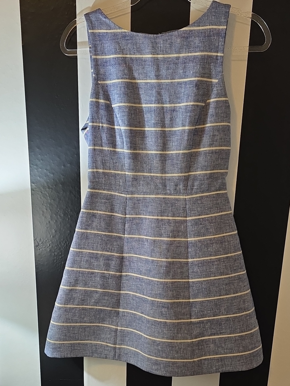Alice + Olivia Blue and Cream Striped Sleeveless Mini Dress